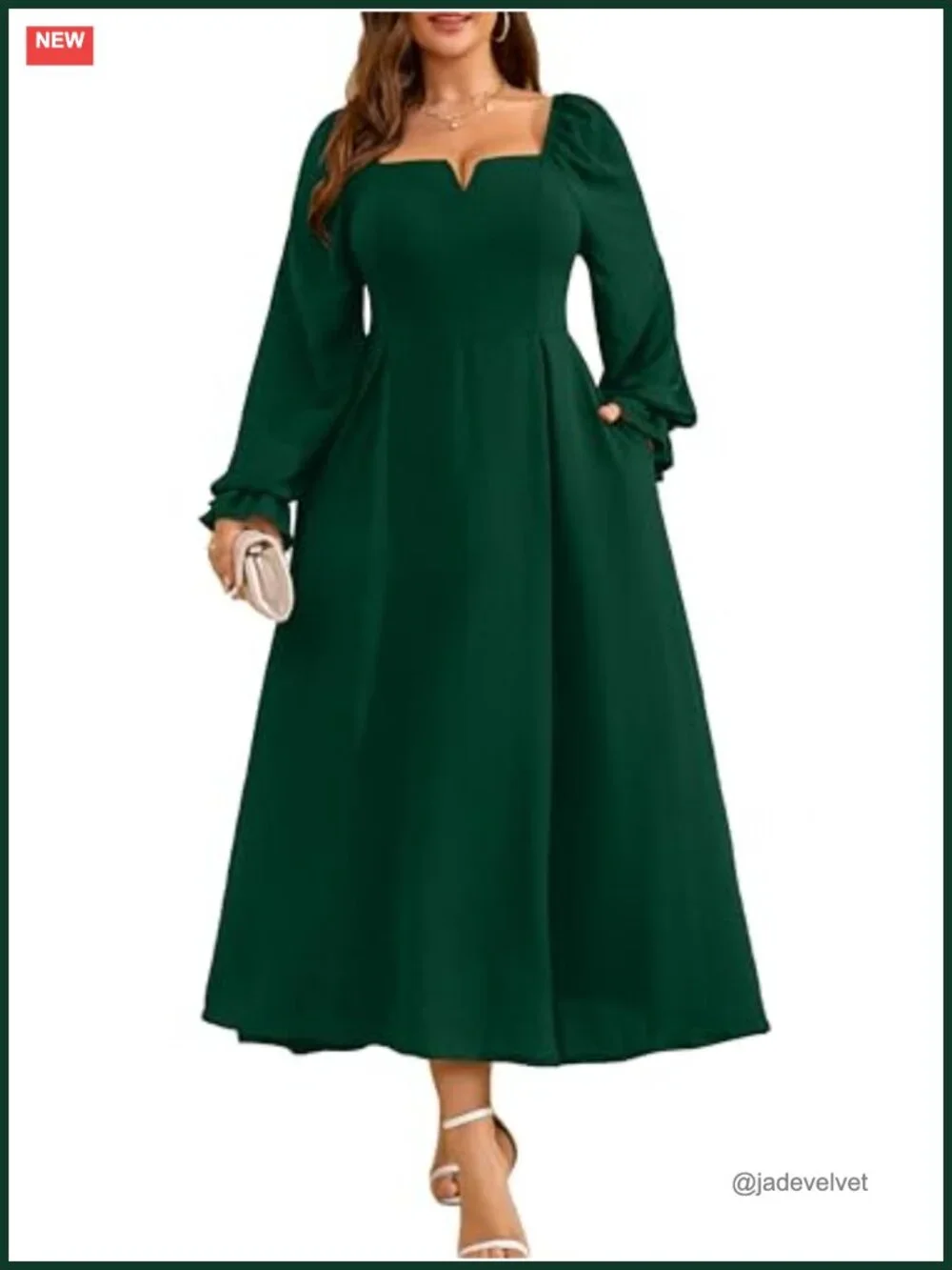 Plus Size Formal Maxi Dress with Pockets Long Sleeve Wedding Guest
